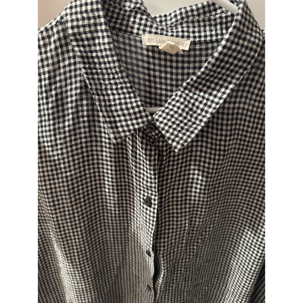 Eileen Fisher Womens Black White Gingham Sleeveless Button Down Tunic Top Large - Picture 2 of 4